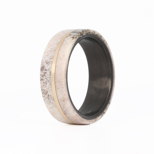 Antler Wedding Ring with Gold Inlay and Carbon Fiber Sleeve