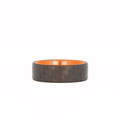 Orange Aluminum Ring with Carbon Fiber Exterior Laying Flat