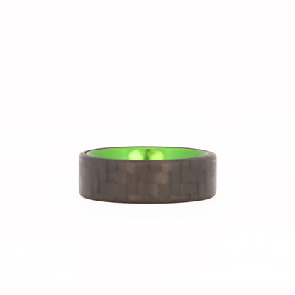 Green Aluminum Colored Ring with Carbon Fiber Laying Flat