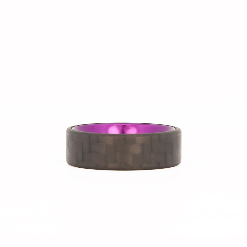 Purple Colored Aluminum Ring with Carbon Fiber Laying Flat