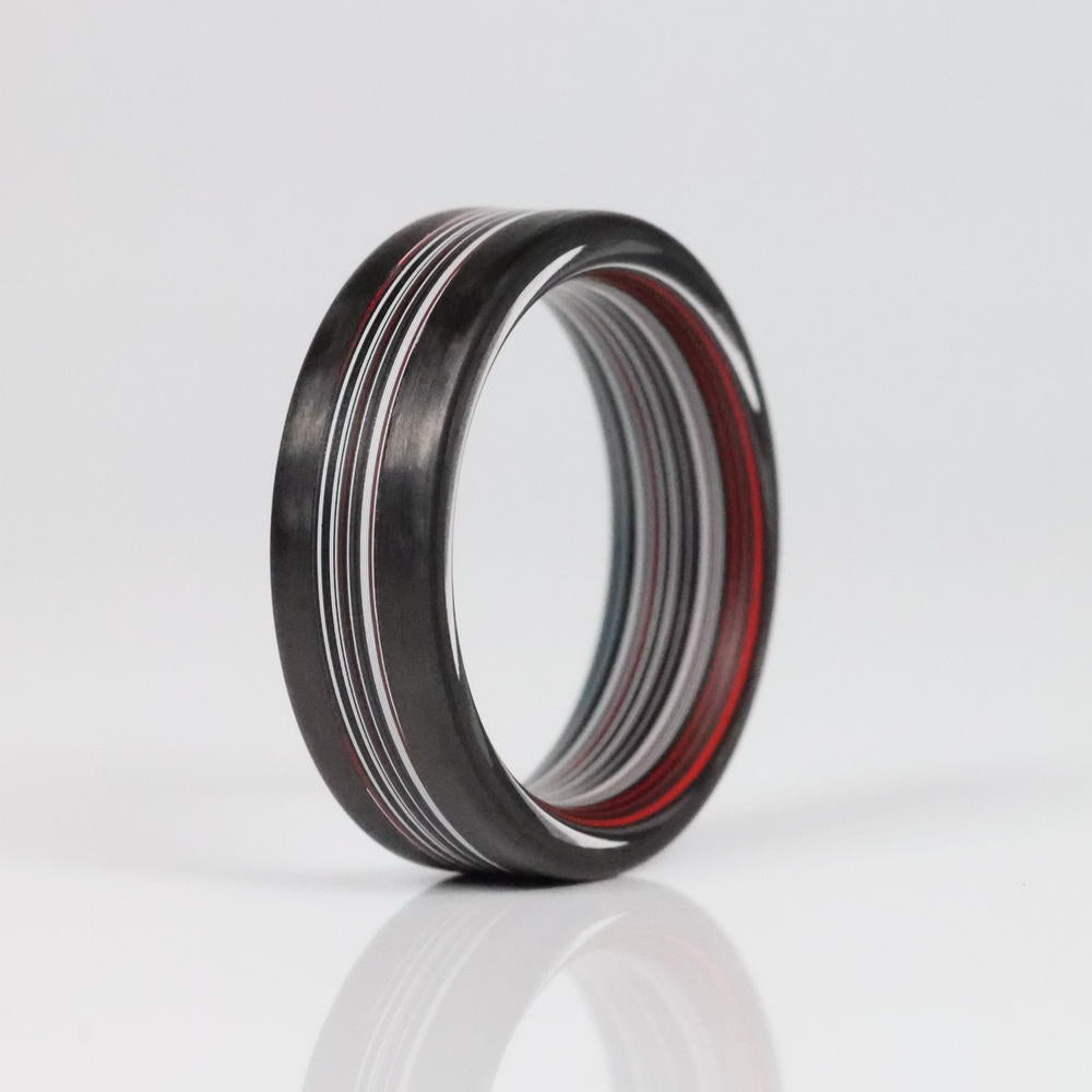 Fordite Men's Ring with Carbon Fiber Rails