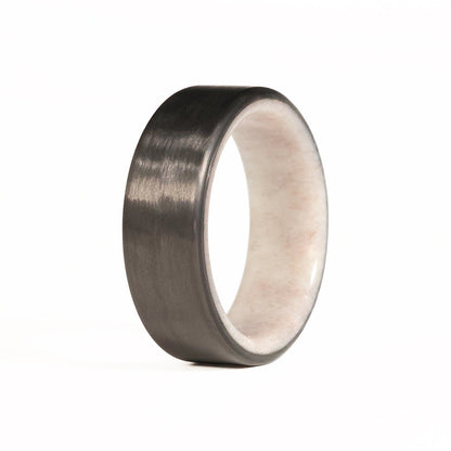 Mens Antler Wedding Band with Carbon Fiber