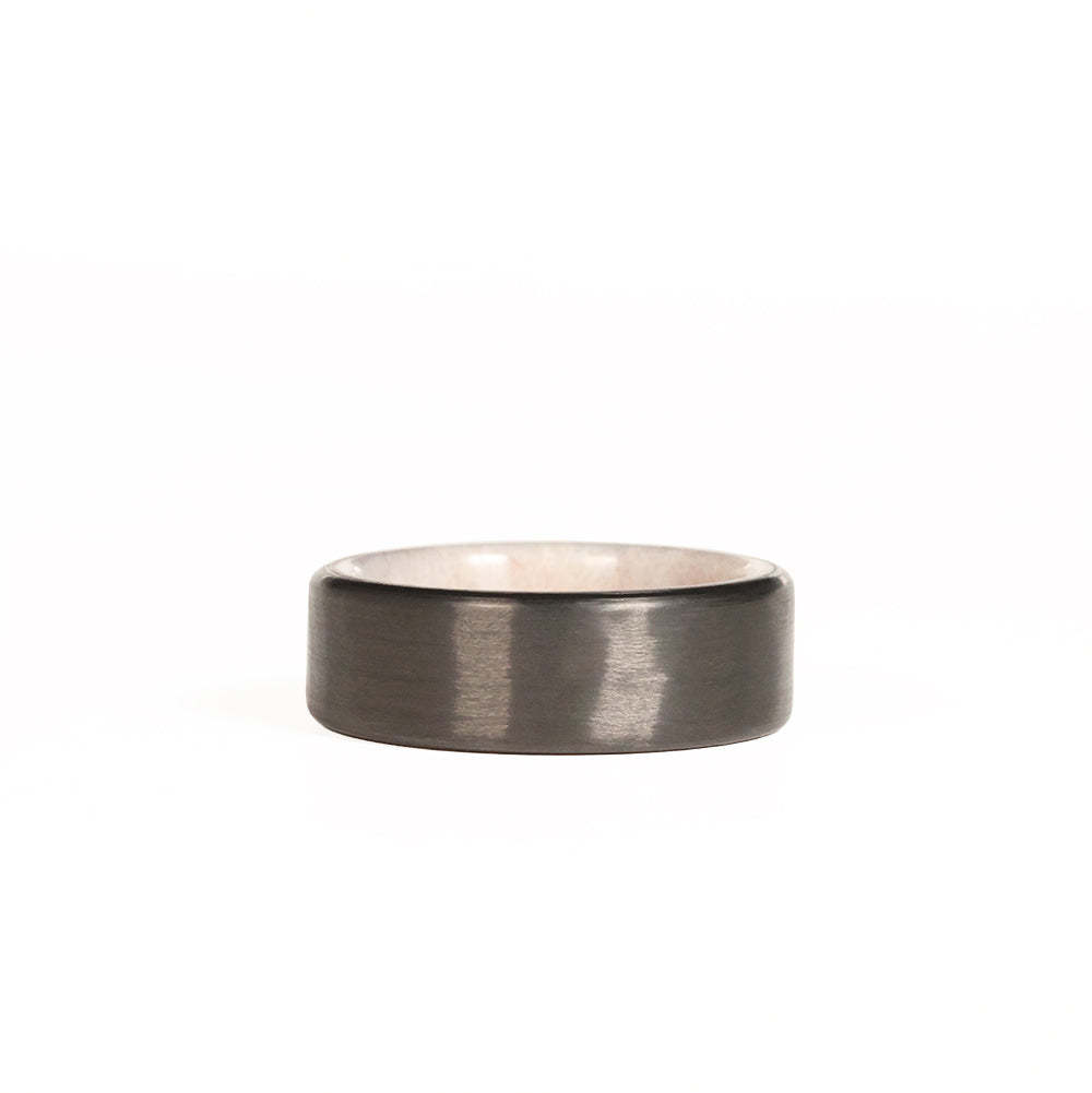 Mens Antler Wedding Band with Carbon Fiber Laying Flat